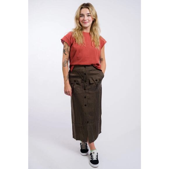 NWT MIOU MUSE Women's Brown Buttondown Midi Cargo Skirt Size Medium - Picture 1 of 7